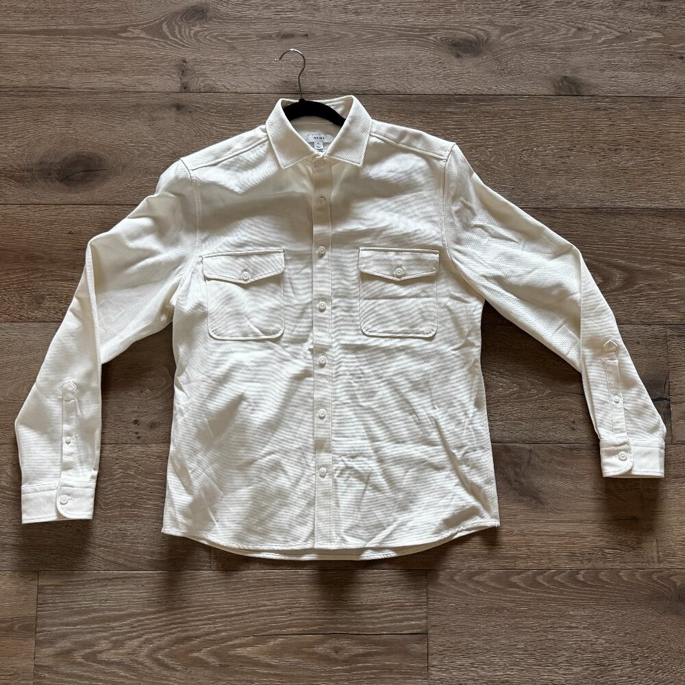 Reiss Arlo Twin Pocket Overshirt Cotton Canvas Ivory Textured XL X-Large $195